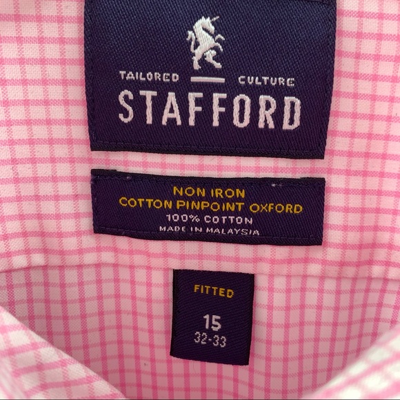 Stafford Checkered Fitted Button Down Shirt Pink - Picture 4 of 6